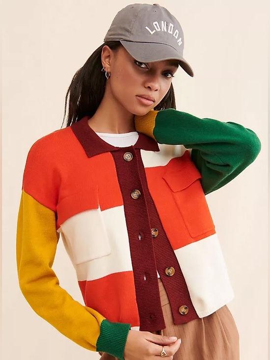 Anthropologie Sweaters - Anthropologie Flat White Colorblock Structured Cardigan Multi Size M